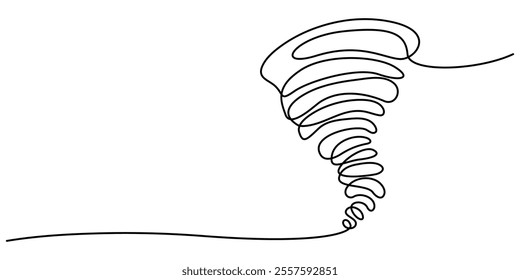 Vector hand drawn illustrations tornado. Doodle style on white background, Storm with tornado - hand drawing one single continuous line banner. Vector stock illustration isolated on white background. 