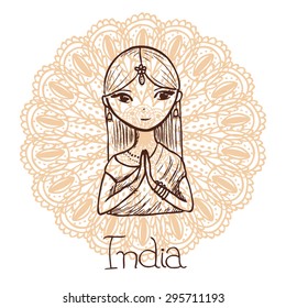 vector hand drawn Indian girl