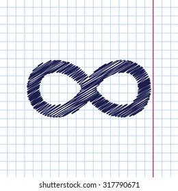 Vector hand drawn infinity icon on copybook 