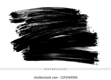 Vector hand drawn ink brush stain. Monochrome painted stroke. Painted by brush black stain. Monochrome artistic backdrop. One color grungy background.