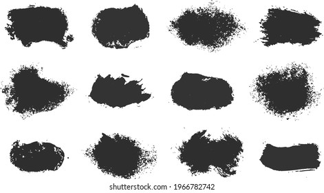 Vector hand drawn ink design elements. Sponge stamps, dry brush marks. Set of grunge black artistic brushstroke design elements isolated on white background