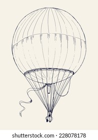 Lápiz de tinta dibujado a mano por vectores que ilustra el vuelo de globos aerostáticos antiguos| Dibujo artístico de líneas de aerostáticos de época