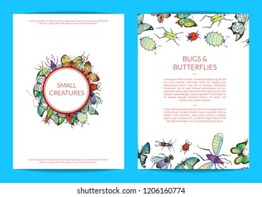 Vector hand drawn insects card or flyer template of set illustration