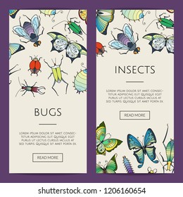 Vector hand drawn insects web banner and website poster templates illustration