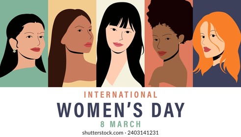 Vector hand drawn international women's day illustration with women from different countries