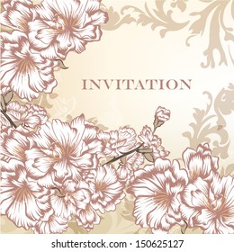 Vector hand drawn  invitation design in classic floral style