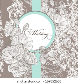 Vector hand drawn  invitation design in classic floral style