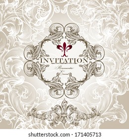 Vector hand drawn  invitation design in classic floral style