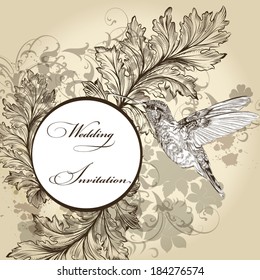 Vector hand drawn  invitation design in classic floral style