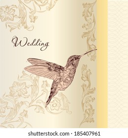 Vector hand drawn invitation design in classic floral style