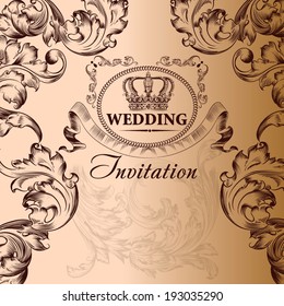 Vector hand drawn  invitation design in classic floral style