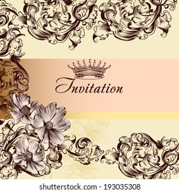 Vector hand drawn  invitation design in classic floral style