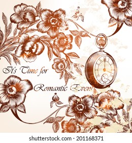 Vector hand drawn  invitation design in classic floral style