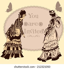Vector hand drawn invitation design in classic floral style