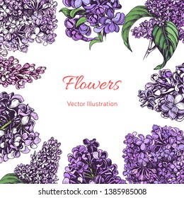 Vector hand drawn invitation for the wedding. Card with Lilac flowers.