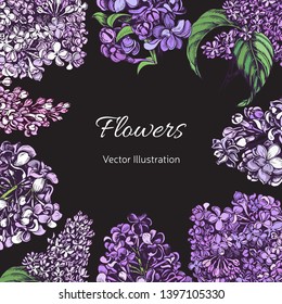 Vector hand drawn invitation for the wedding. Card with Lilac flowers.