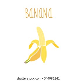 Vector hand drawn isolated banana with the inscription. Healthy lifestyle.  Eco friendly