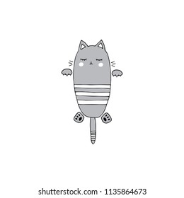Vector hand drawn isolated element, sleepy kitten. Cute character. Simple modern design, Scandinavian style. For kids fashion, room decoration, wall art. Part of a large collection