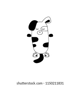 Vector hand drawn isolated element, sleepy puppy. Cute character. Simple modern design, Scandinavian style, black and white. For kids fashion, room decoration, wall art. Part of a large collection