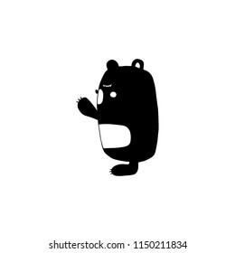 Vector hand drawn isolated element, sleepy bear. Cute character. Simple modern design, Scandinavian style, black and white. For kids fashion, room decoration, wall art. Part of a large collection