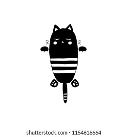Vector hand drawn isolated element, sleepy kitten. Cute character. Simple modern design, Scandinavian style, black and white. For kids fashion, room decoration, wall art. Part of a large collection