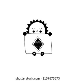 Vector hand drawn isolated element, sleepy hedgehog under the blanket. Cute character. Simple modern design, Scandinavian style. For kids fashion, room decoration, wall art. Part of a large collection