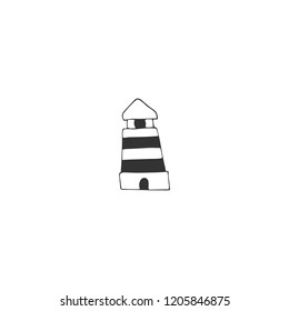 Vector hand drawn isolated element, a lighthouse. For badges, labels, logotypes and branding business identity. Perfect for sea and ocean related company, for tourism or souvenirs.