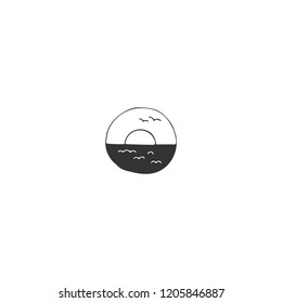 Vector hand drawn isolated element, sunset or sunrise. For badges, labels, logotypes and branding business identity. Perfect for sea and ocean related company, for tourism or souvenirs.