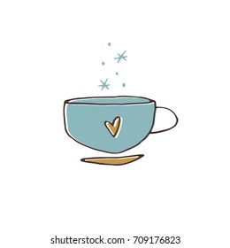 Vector hand drawn isolated element, cute cup. Simple modern design, scandinavian style. For holiday cards, decorations, templates. Part of a large winter collection.