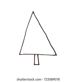Vector hand drawn isolated element, Christmas tree. Simple modern design, scandinavian style. For holiday cards, decorations, templates. Part of a large winter collection.