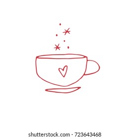 Vector hand drawn isolated element, cute cup. Simple modern design, scandinavian style. For holiday cards, decorations, templates. Part of a large winter collection.