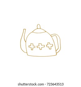Vector hand drawn isolated element, cute kettle. Simple modern design, teapot in scandinavian style. For holiday cards, decorations, templates. Part of a large winter collection.
