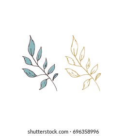 Vector hand drawn isolated floral elements, branches. Simple modern design, scandinavian style. For holiday cards, decorations, templates. Part of a large winter collection.