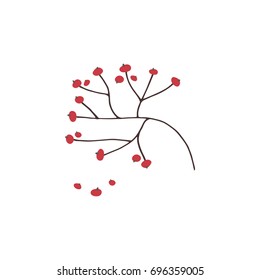 Vector hand drawn isolated floral elements, a bunch of berries. Simple modern design, scandinavian style. For holiday cards, decorations, templates. Part of a large winter collection.