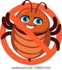Vector hand drawn isolated illustration of bedbug. Prohibited insect. Forbidden ban of bug sign drawing