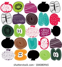 Vector hand drawn isolated stylish vegetables and fruit on white background
