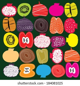 Vector hand drawn isolated stylish vegetables and fruit on green background