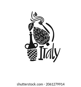 Vector hand drawn Italy label. Travel illustration of Italian Food. Hand drawn lettering illustration. Italian symbol logo