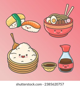 vector hand drawn japan japanese food sushi ramen illustration