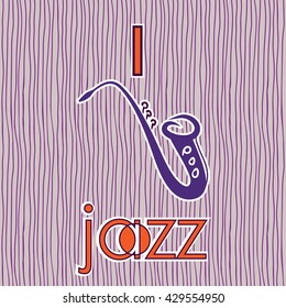 Vector hand drawn jazz music poster with saxophone. Music instrument in flat style. Template for retro placard, poster or affiche.