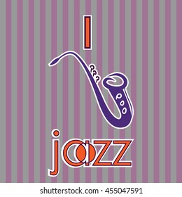 Vector hand drawn jazz music poster with saxophone. Music instrument in flat style. Template for retro placard, poster or affiche. Vintage design.