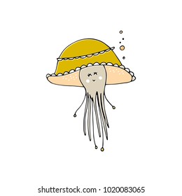 Vector hand drawn jellyfish. Ocean marine world. For children fashion and stationery, nursery, scrapbooking, home decor and textile, surface design. Part of a sea creatures collection.