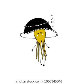 Vector hand drawn jellyfish. Ocean marine world. For children fashion and stationery, nursery, scrapbooking, home decor and textile, surface design. Part of a sea creatures collection.