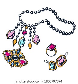 joyas dibujadas a mano por vectores. Ilustración de tinta dibujada a mano. Marco decorativo ornamental moderno. Imprimir para textil, tela, rayado