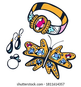 Vector hand drawn jewellery. Hand drawn ink illustration. Modern ornamental decorative background. 