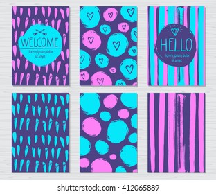 Vector hand drawn journal cards set. Greeting or invitation card, flyer background design.