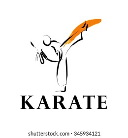 Vector hand drawn karate athlete isolated on white background. Sportsman sketch. Ink drawing. Fight, kick, karate action. Good for advertising, print design, journal, magazine illustration.