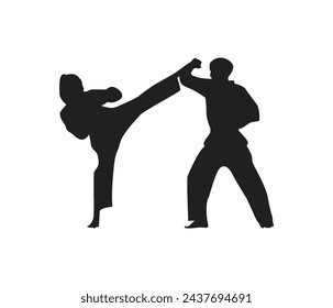  vector hand drawn karate or  martial arts  silhouette set