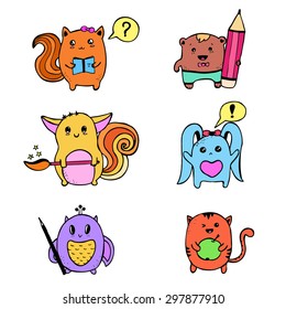 vector hand drawn kawaii animals