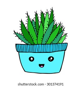 vector hand drawn kawaii cactus